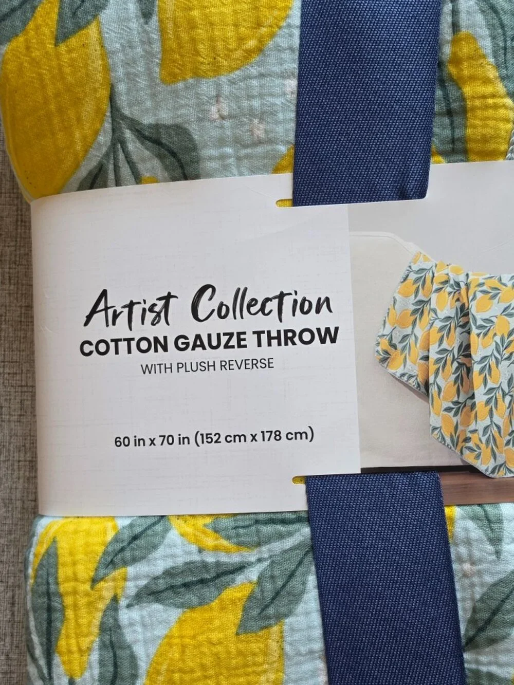 Artist Collection Lemon Cotton Gauze Throw with Plush Reverse 60 x 70